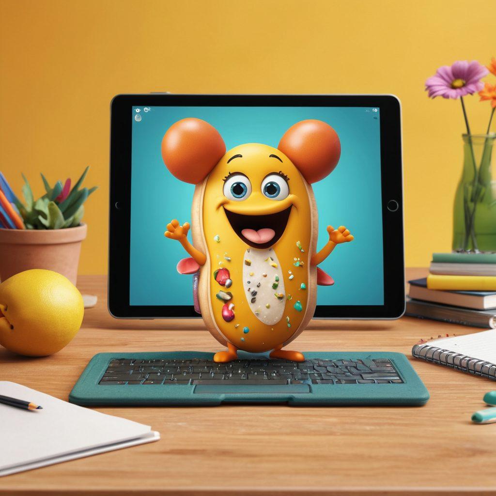 A whimsical illustration of a cartoonish character sketching on a digital tablet, surrounded by hilarious sketches coming to life around them, featuring exaggerated expressions and funny scenarios. In the background, a vibrant online world filled with quirky emojis and comments floats amidst a colorful, energetic atmosphere. super-realistic. vibrant colors. 3D.